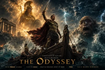 The Odyssey 2026 official movie poster featuring Matt Damon in Christopher Nolan's epic film